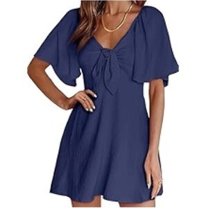 NWT Dokotoo Women V Neck Flutter Bell Sleeve Elegant Bow Tie Mini Dress